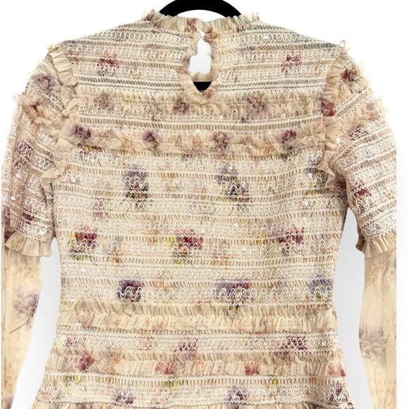 NEEDLE & THREAD Think Of Me Sequined Shirred Floral-Print Tulle Mini, Size 8 - Picture 13 of 16